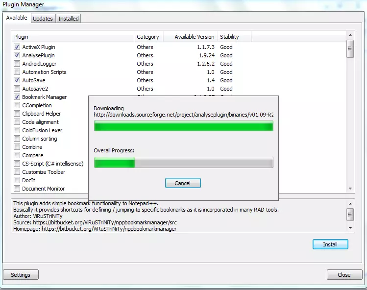Proces instaliranja dodataka u programu Notepad ++