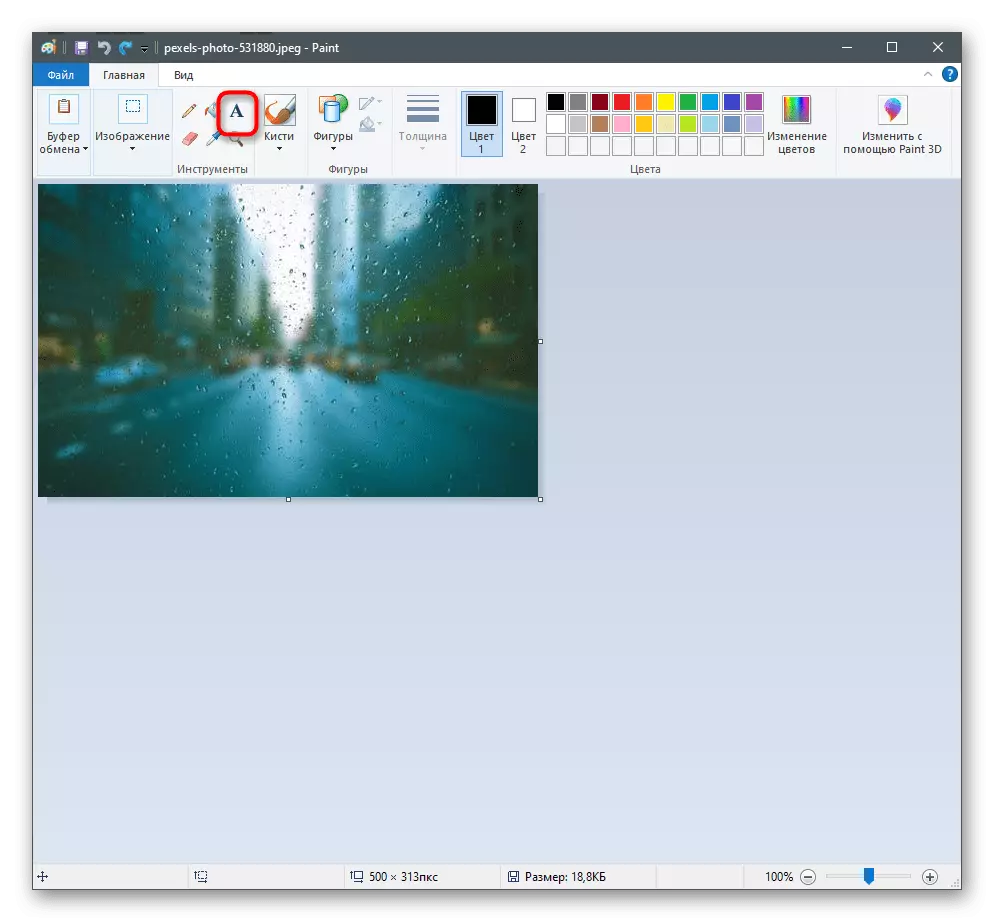 Val av verktygstext för att införa ett inskriptionsfoto i färgprogrammet