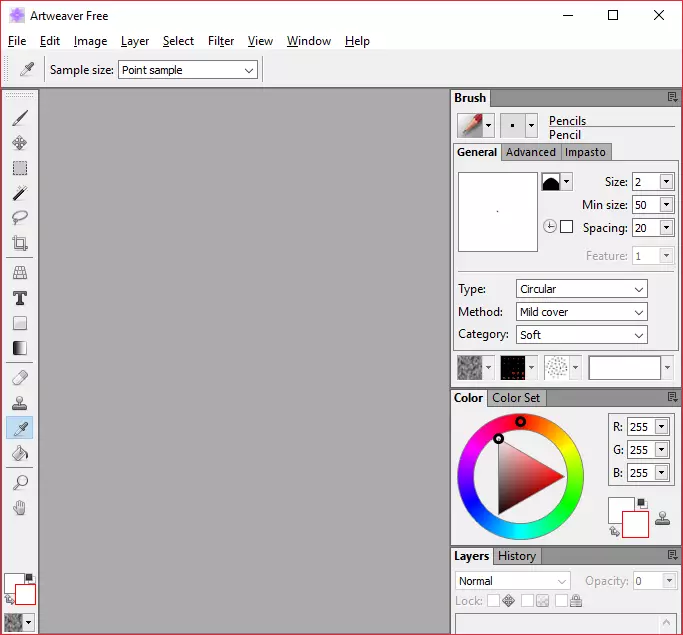 Основно Artweaver прозорец за програма за рисуване на изкуството