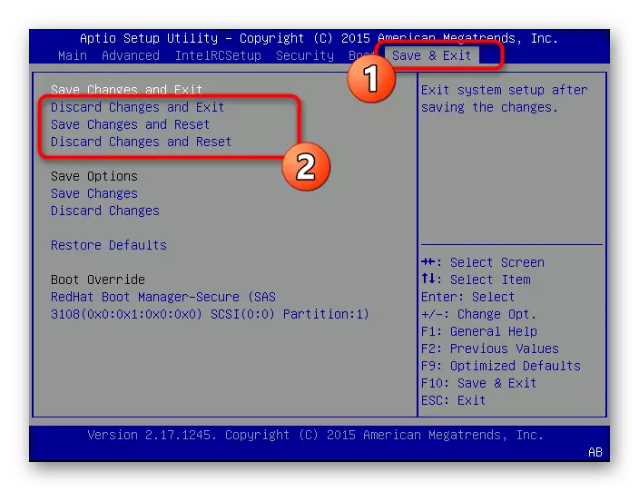 Gebruik opties in het menu met instellingen om BIOS in Windows 7 te verlaten