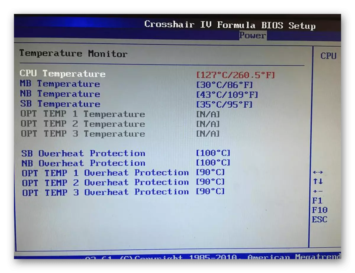 Configuración del modo de temperatura para salir del BIOS en Windows 7 después del sobrecalentamiento de la computadora