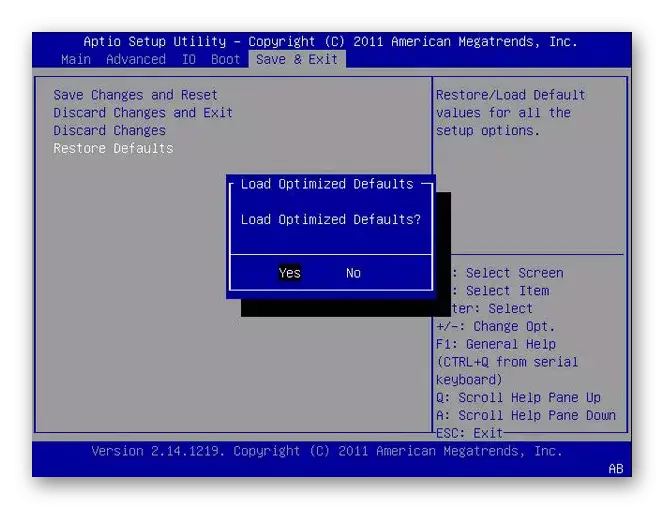 विंडोज 7 मधील BIOS आउटपुटसह समस्येचे निराकरण करण्यासाठी फर्मवेअर सेटिंग्ज रीसेट करा