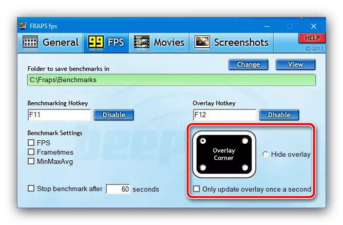 Configure Overlea Display FRAPS kako bi se omogućilo FPS brojač u igrama