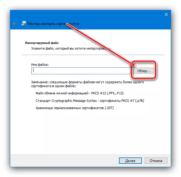 V brskalniku izberite datoteko certifikata za odpravo napake »Varnostno potrdilo na mestu ni veljavno«