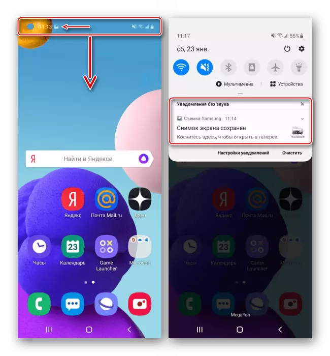 Screenshotin avaaminen Samsung A10: n ilmoitusalueella