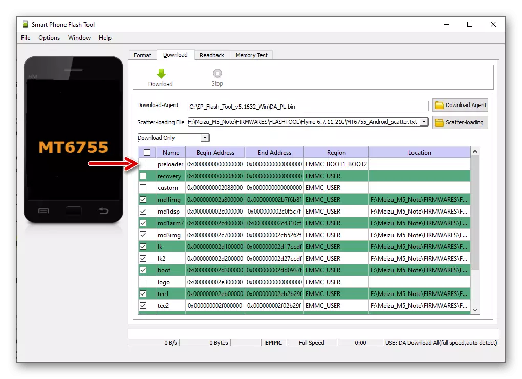 Meizu M5 შენიშვნა SP Flash Tool Firmware of Smartphone მეშვეობით პროგრამა გარეშე Prelader