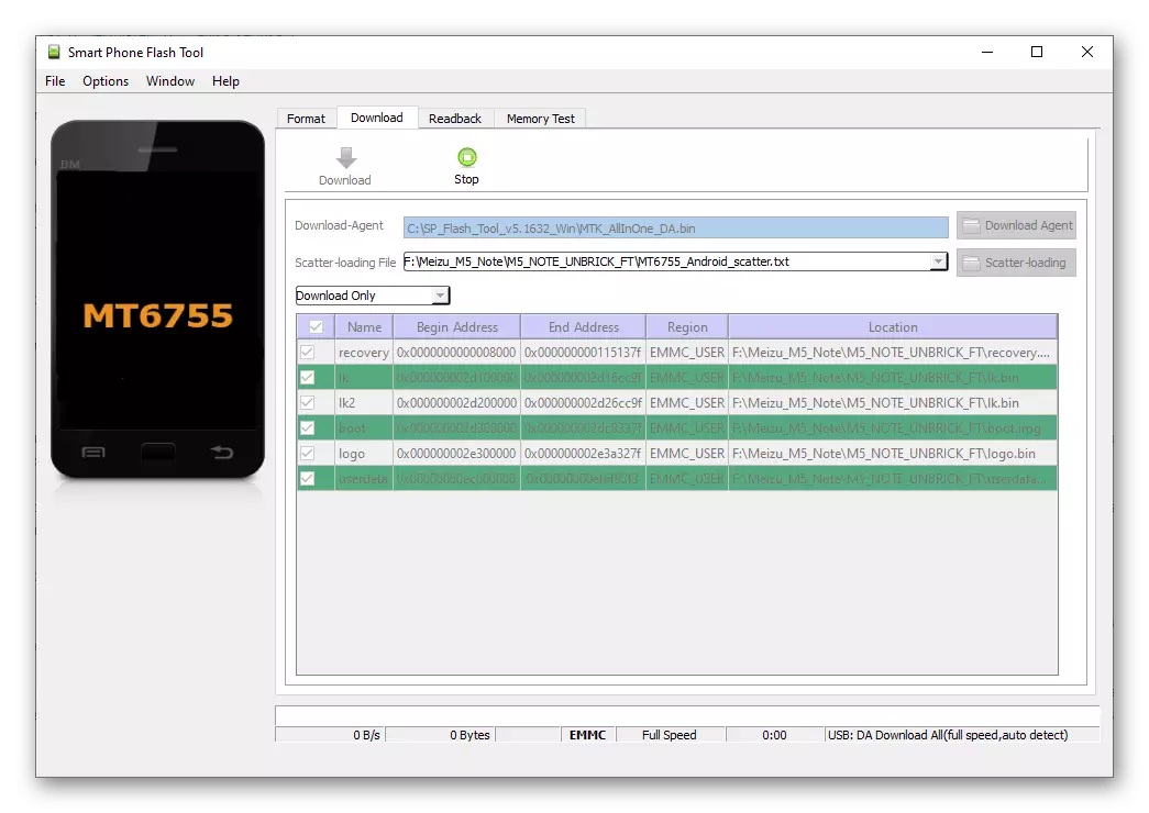 Meizu M5 Note SP Flash Tool Wacht op een smartphone voor firmware
