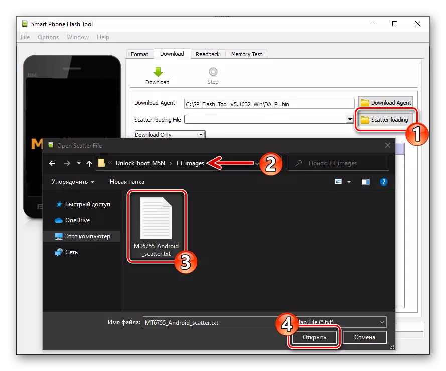 Meizu M5 Megjegyzés Unlock Bootloader SP Flash Tool Select Scatter fájl a programban