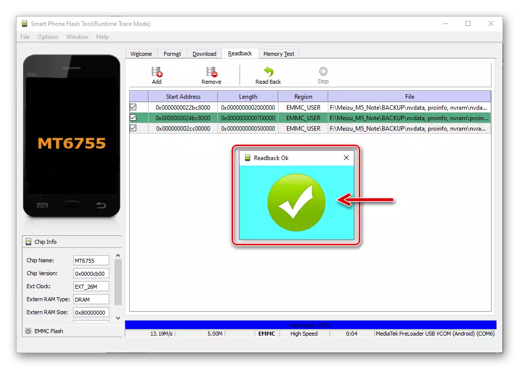 Meizu M5 Uwaga Dane Clength z NVDATA, ProInfo, NVRAM przekroje programu SP zakończonego narzędzia Flash