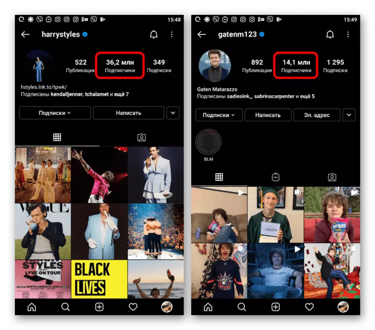 Primer promocijskih uporabnikov v Dodatku Instagram
