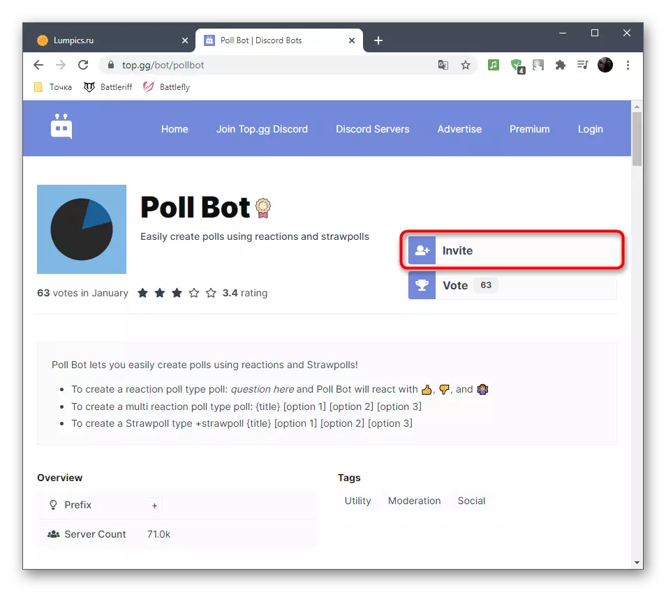 Side for at tilføre afstemning bot poll bot i discord på en computer
