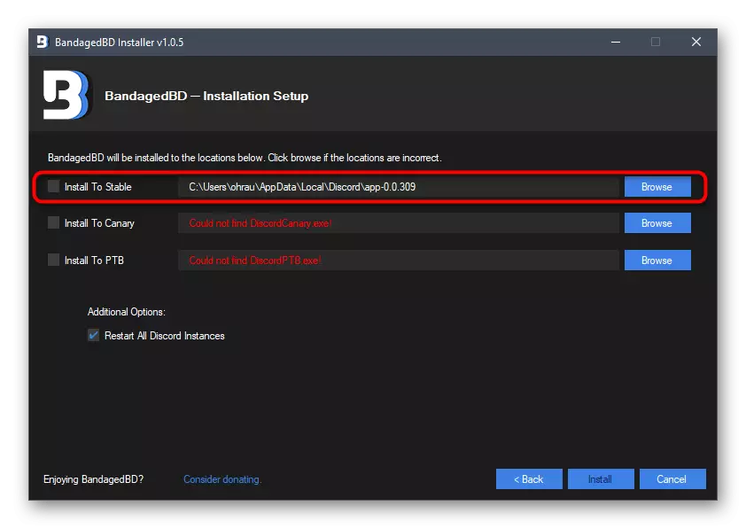 Selectarea versiunii Messenger la instalarea lui Betterdiscord pentru a le instala pe cei din discordie pe un computer