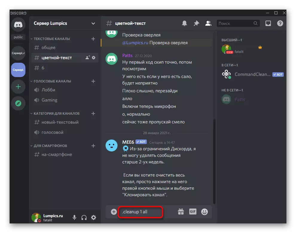 Een team invoeren om de werkcapaciteit van Chat Chat CommandCleanup in Discord te testen