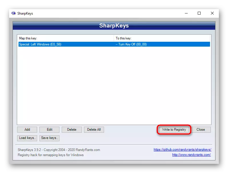 Tambah entri ke Registry mengenai penutupan Windows Shutdown melalui program SharpKeys