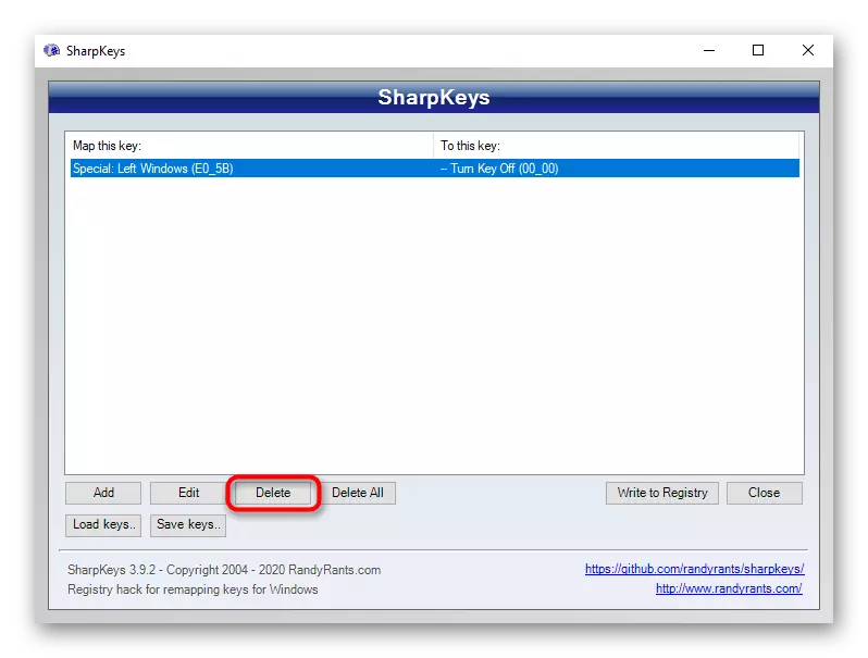Radera Windows frånkopplad koden från SharpKeys-programmet
