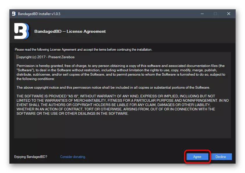 Confirmation of a license agreement for installing BetterDiscord when configuring a changing status in a discard