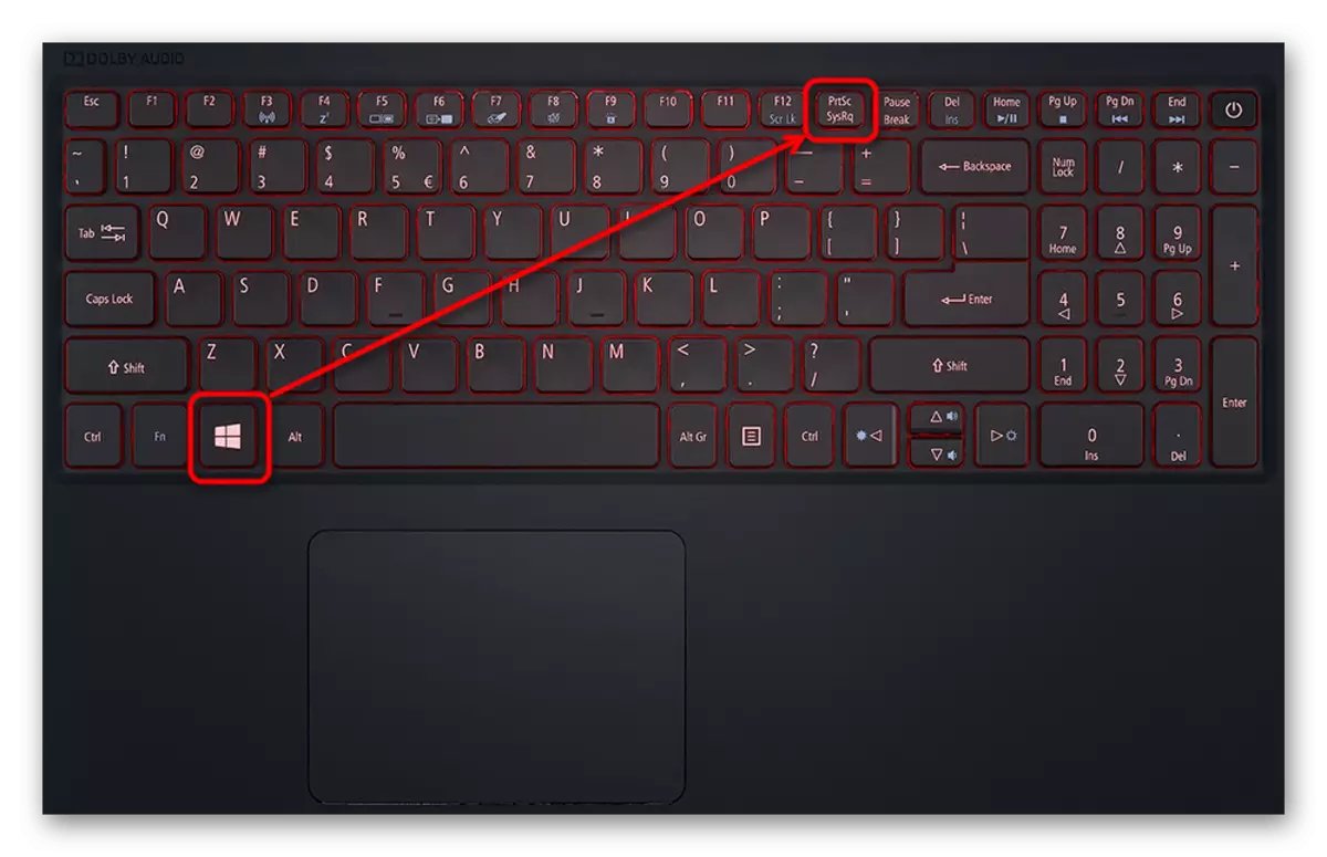 Kombinasjonen av nøkler for å lage et skjermbilde med standardverktøy med umiddelbar lagring på Acer Laptop