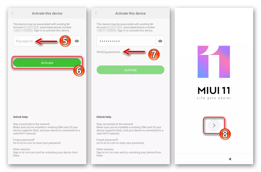 Xiaomi Miui Aktivering av en smarttelefon etter dataendringen av MI Cloud på den