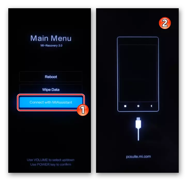 Xiaomi Miui पुनर्प्राप्ती मोड मध्ये एक पीसी (Miflash प्रो प्रोग्राम) एक स्मार्टफोन कनेक्ट करीत आहे - मायासिस्टंट कनेक्ट करा