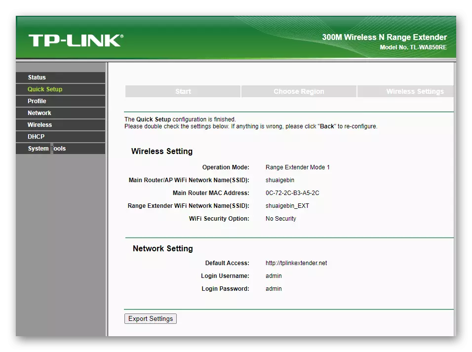 Configuració ràpida amb èxit TP-LINK TL-WA850RE V1.2 Amplificador a través d'una interfície web