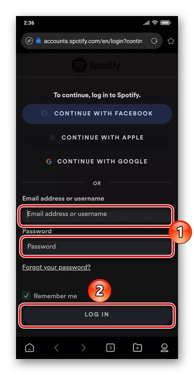 Unesite korisničko ime i lozinku iz Spotify računa u aplikaciji razdora za Android