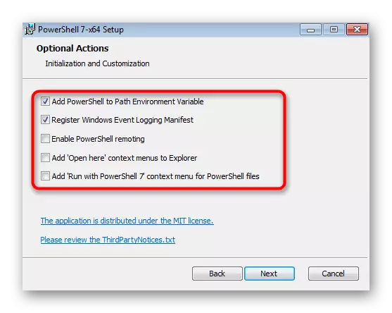 Addisionele parameters Voor die installering van die jongste weergawe van PowerShell in Windows 7