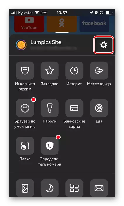 İPhone'da Yandex.Bauser ayarlarına git