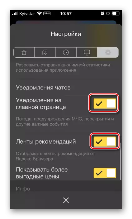 Attiva le notifiche in Impostazioni Yandex.baurizer su iPhone