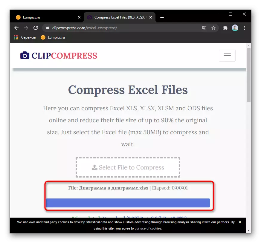 Lataa Excel-tiedosto verkossa ClipCompress -palvelun kautta