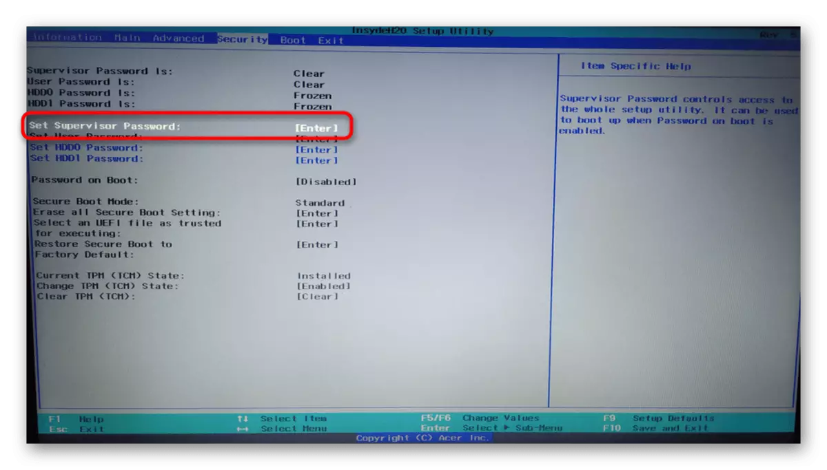 Pag-enable ng Set Supervisor Password sa Mga Setting ng BIOS Acer Laptop upang maalis ang Secure Boot Fail Error