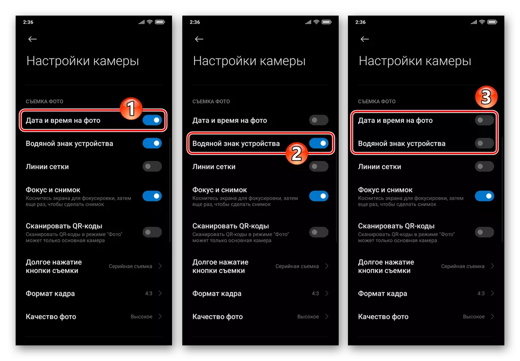 Xiaomi Miui Dezactivați opțiunile Data și ora în Fotografia și filigranul dispozitivului din setările camerei smartphone