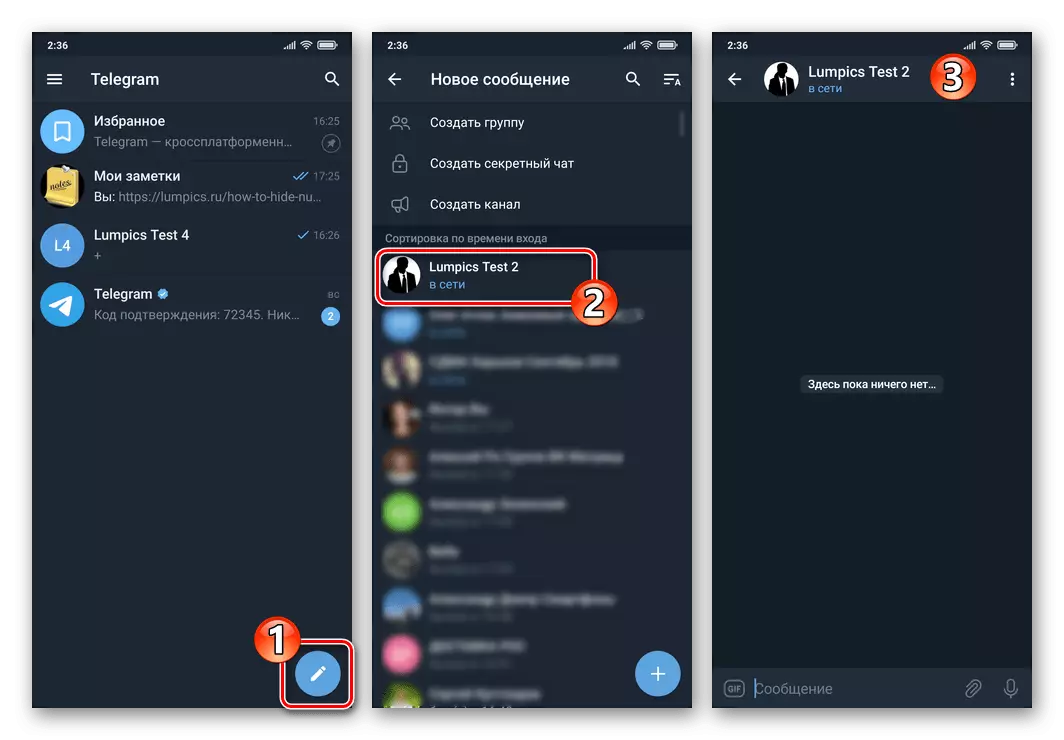 Telegrammi Androidille, jotka luovat keskustelun toisena tilinsä kanssa Messengerissä