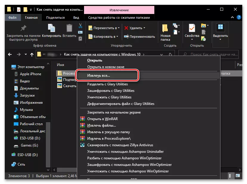 I-unpack ang archive na may Proseso Explorer - Alternatibong Task Manager para sa Windows 10