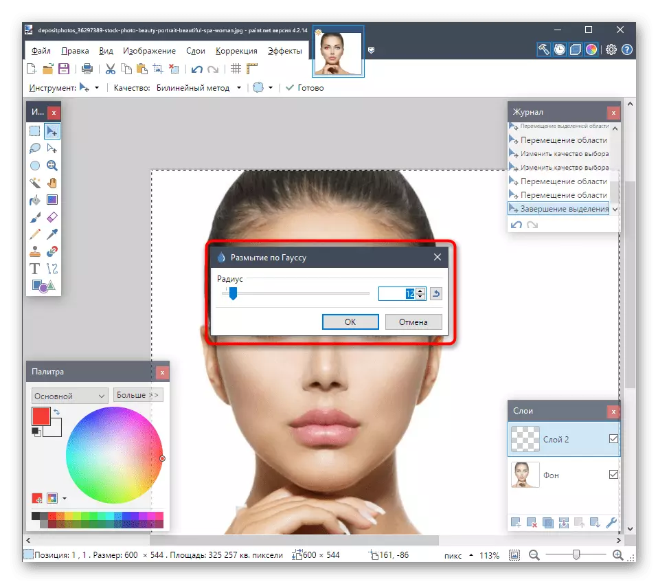 Configuración del efecto de un ojo rojo en la foto en el programa Paint.net