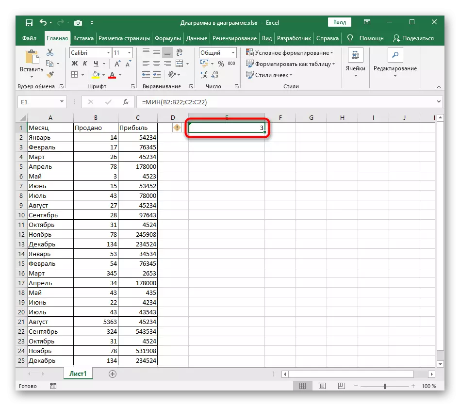 Excel- ում ականների ելքային գործառույթի արդյունքը մի քանի փաստարկներով