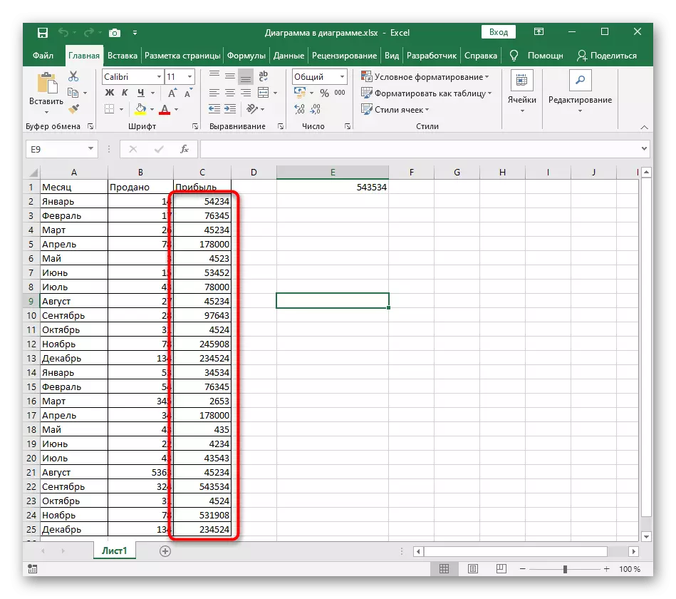 Оларды Excel-ге көтерілу үшін бағандағы сандардың мәндерін таңдау