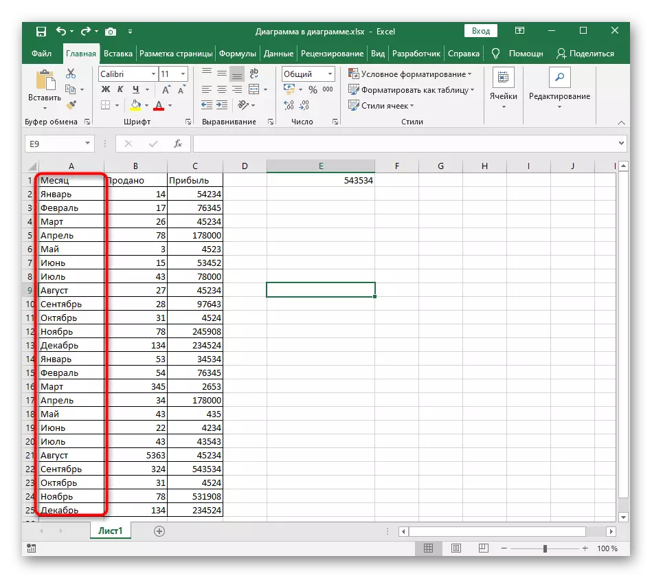 Selecting the range of cells for quick sorting by alphabetically in Excel