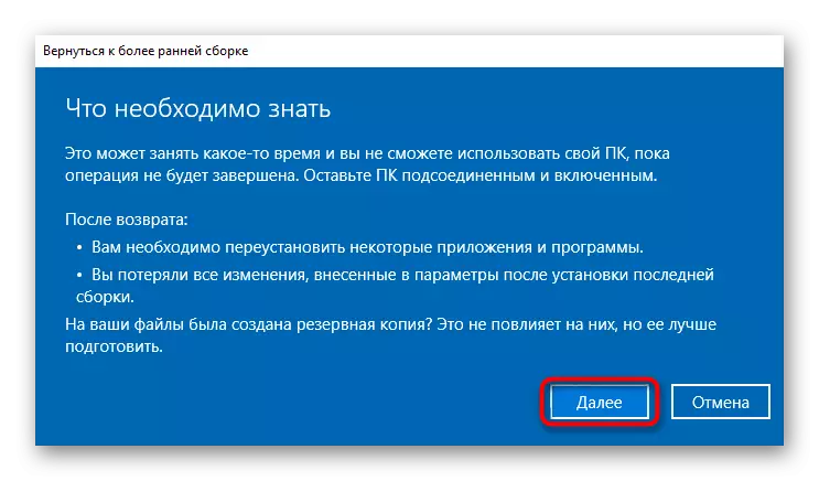 Informasjon om Windows 10 returprosessen til forrige montering