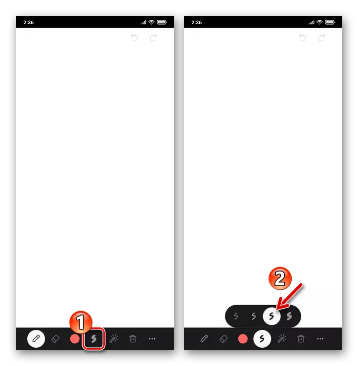 Zoomaa android-paksuuden valintaa, jota sovelletaan piirustuksen viestiin