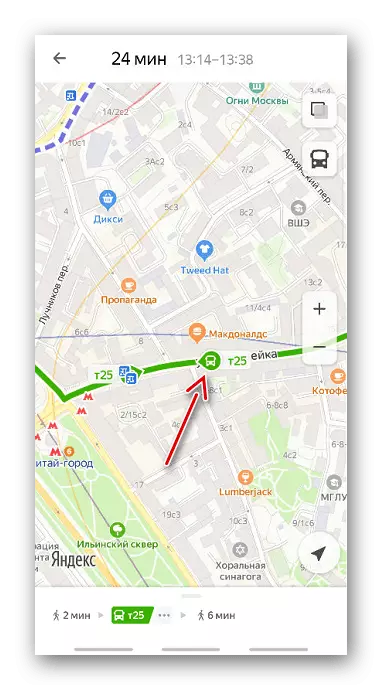 Seguimento do transporte público en Mapas de Yandex