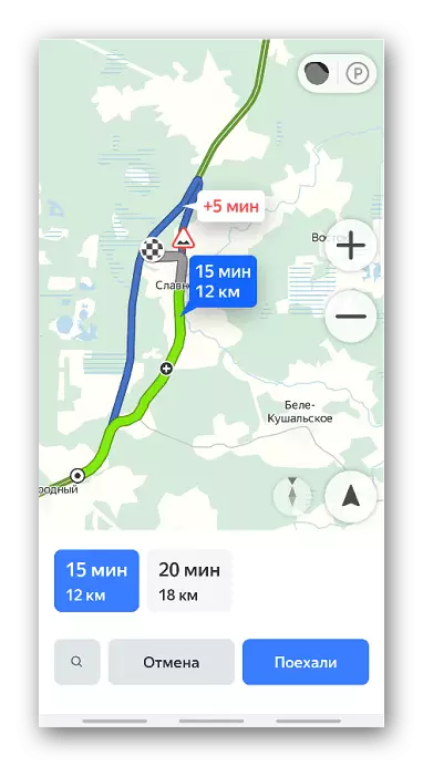 La construcció d'una ruta a Yandex Navigator