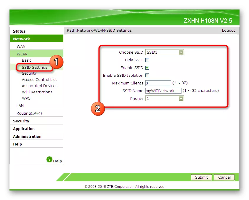 Configuring the ZTE ZXHN H118N router wireless network name via the web interface