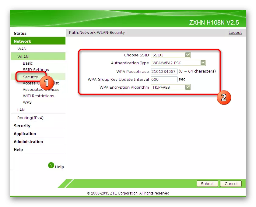 Ρύθμιση της ασφάλειας του δρομολογητή ασύρματου δρομολογητή ZTE ZXHN H118N μέσω της διεπαφής ιστού