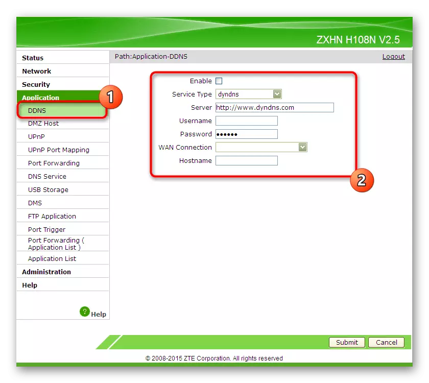 વેબ ઇન્ટરફેસ દ્વારા ZTE ZXHN H118N રાઉટર માટે ગતિશીલ ડોમેન નામ સેટ કરવું