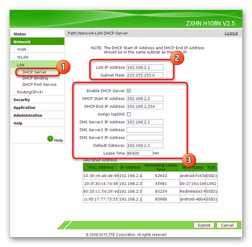 Configurar a configuración da LAN a través da interface web do enrutador ZTE ZTE ZXHN H118N