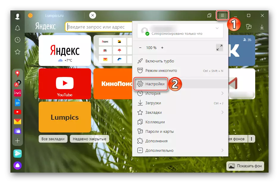 Entry to the Tunex browser settings on PC