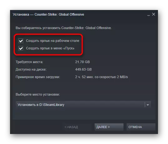 Einrichten der Installation in Steam, um den Counter Strike Global Offensive auf einem Computer zu installieren