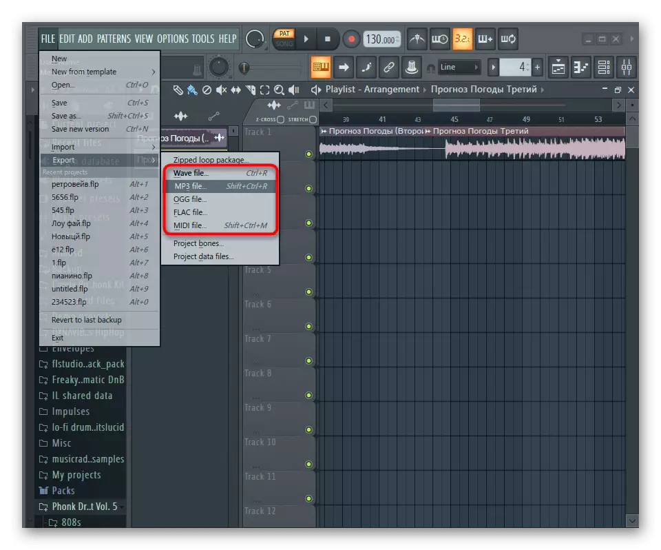 Vyberte formát projektu, ktorý ho uložte po pripojení skladieb v programe FL Studio