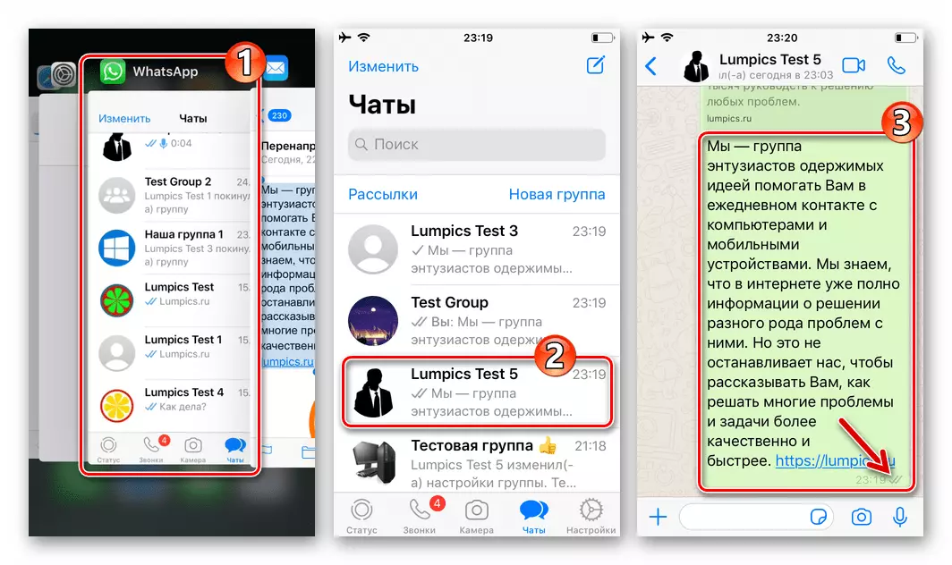 WhatsApp vir iPhone Stuur inligting uit 'n e-pos deur die boodskapper is suksesvol afgehandel