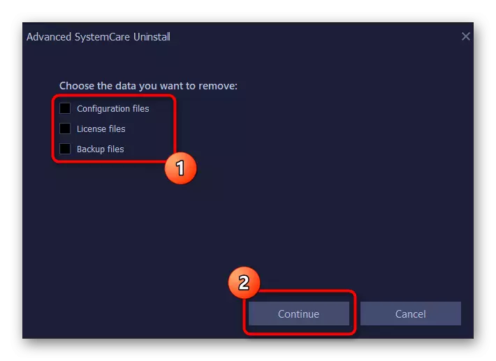 Расчистување на кориснички датотеки при отстранување на напредната SystemCare програма преку менито за апликација